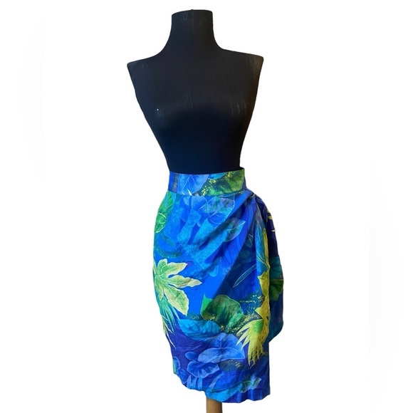 Vintage Melrose Blue & Yellow Floral Semi Wrap Skirt - Picture 4 of 11
